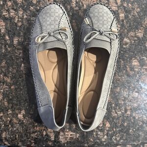 Gray Women's Suede And Leather Loafers
